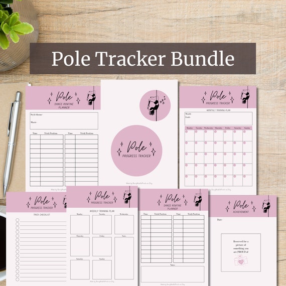Pole Dance Progress Tracker Printable Bundle Pole Fitness Journal Planner Friend Gift For Sister Template Dancers Goal Tracking
