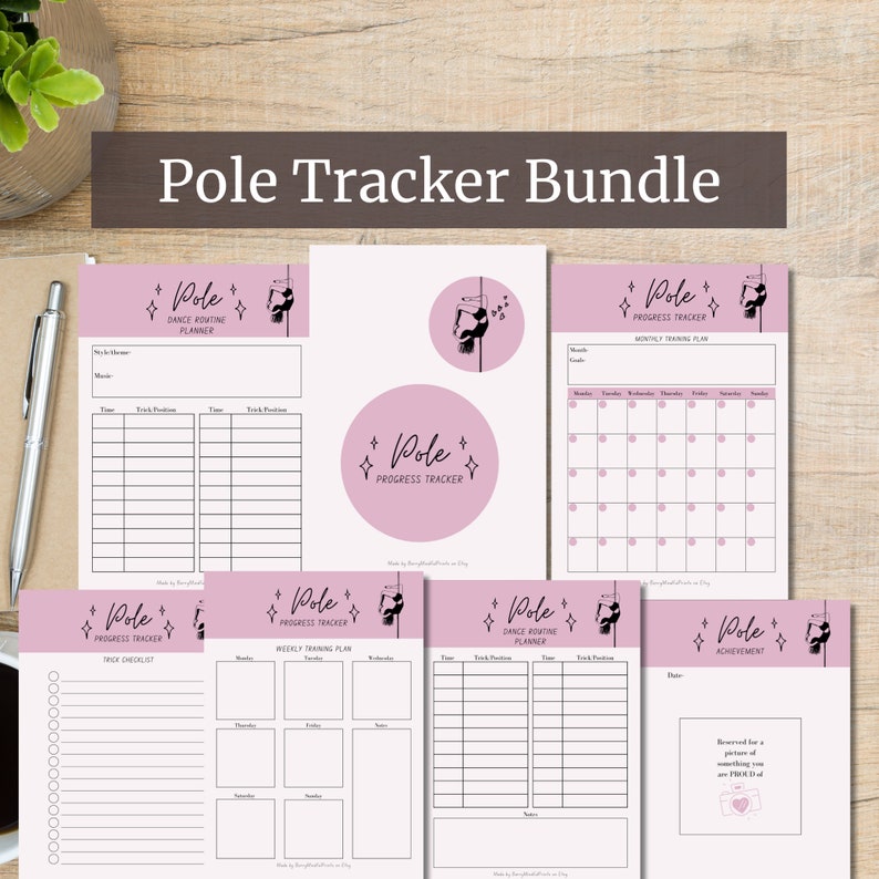 Pole dance planner tracker pole bundle printable sister gift for friend gift for girlfriend dancer mum