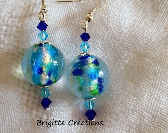 BOUCLES D'OREILLES en perles de verre de MURANO authentique dichroiques sur crochets d'oreilles en argent.