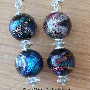 EARRINGS in dichroic MURANO glass beads and swarovski crystal on silver ear hooks.