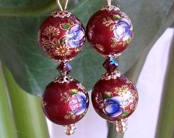 BOUCLES D'OREILLES en perles japonaises TENSHA rondes de 12 mm,crochets gold filled,cristal autrichien,