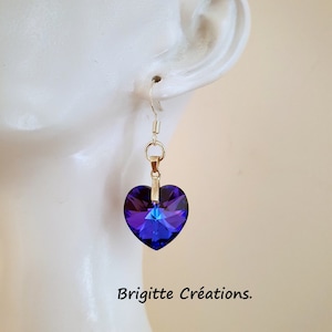 &quot;HEART&quot; EARRINGS in Swarovski crystal mounted on silver bails and ear hooks.