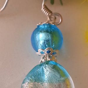BOUCLES D'OREILLES en perles de verre de Murano authentiques, perle torsadée 15 mm,turquoise,vert acide,feuille d'argent, image 7