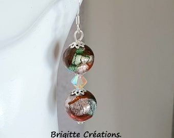 BOUCLES D'OREILLES en perles de verre de MURANO authentiques dichroiques sur crochets d'oreilles en argent.
