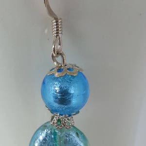 BOUCLES D'OREILLES en perles de verre de Murano authentiques, perle torsadée 15 mm,turquoise,vert acide,feuille d'argent, image 8