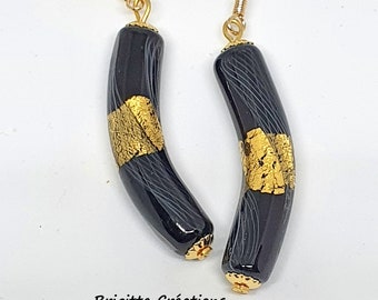 BOUCLES D'OREILLES en perles de verre de MURANO authentiques gold foil montées sur des crochets d'oreilles finition or 14 carats.