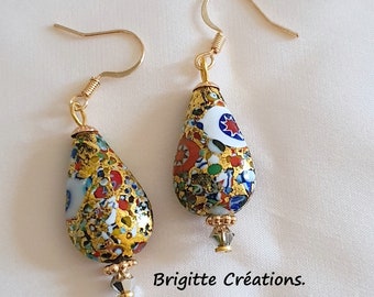 BOUCLES D'OREILLES en perles de verre de MURANO authentiques en forme de gouttes collection "klimt"