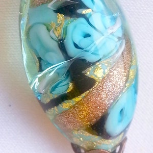 BOUCLES D'OREILLES en perles de verre de Murano autenthique collection FIORATO, forme olive bleu turquoise, aventurine, feuille d'or image 5