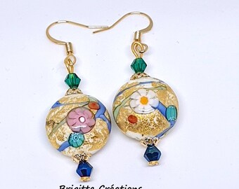 BOUCLES D'OREILLES en perles de verre de MURANO authentiques collection Klimt sur crochets d'oreilles en gold filled