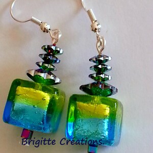 EARRINGS made of authentic MURANO glass beads and Swarovski crystal mounted on silver ear hooks.