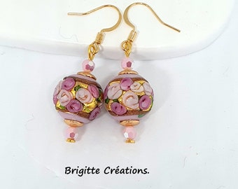 BOUCLES D'OREILLES en perles de verre de MURANO authentiques collection Fiorato sur crochets d'oreilles en gold filled.