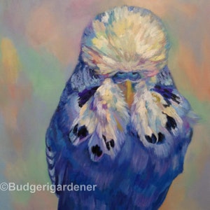 Budgie Wenskaart, Budgie Kaart, Paarse Parkiet Vogel , Van Olieverfschilderij - Expressionistische Kleur, Birdart-, Wellensittich, Perruchep