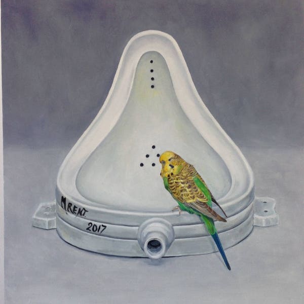 Marcel Duchamp Budgie, Budgie Greeting Card, Modern Art Humour, Art Pastiche Urinal Art, From Original Oil Painting, ' Bird Bath '
