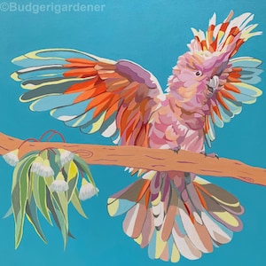 Cockatoo Greeting Card, Pink Cockatoo, Major Mitchell’s Cockatoo, Greeting Card Oil Painting, Australian Bird, Budgerigardener