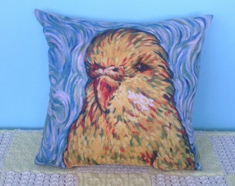 Van Gogh Cushion Cover - Yellow Budgie  - Impressionist Style - Pillow Cover - Parakeet Art by Budgerigardener