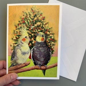 Cockatiel Christmas Card, Christmas Tree, Bird Christmas Card, Mistletoe Kiss, Blank Inside, Pet Bird, Nymphensittich, Valkparkiet image 2