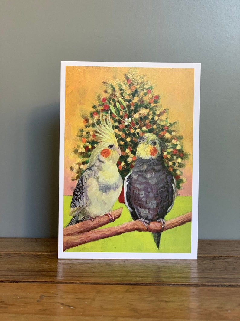 Cockatiel Christmas Card, Christmas Tree, Bird Christmas Card, Mistletoe Kiss, Blank Inside, Pet Bird, Nymphensittich, Valkparkiet image 5