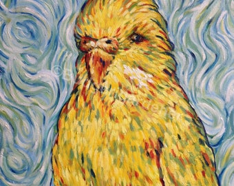 Budgie Van Gogh Greeting Card, Budgie Card, Impressionist Painting, Parakeet Art, From Original Oil Painting