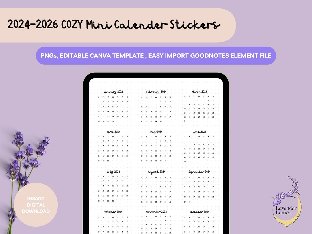 20242026 Individual Calendar Pngs for Digital Planners Goodnotes