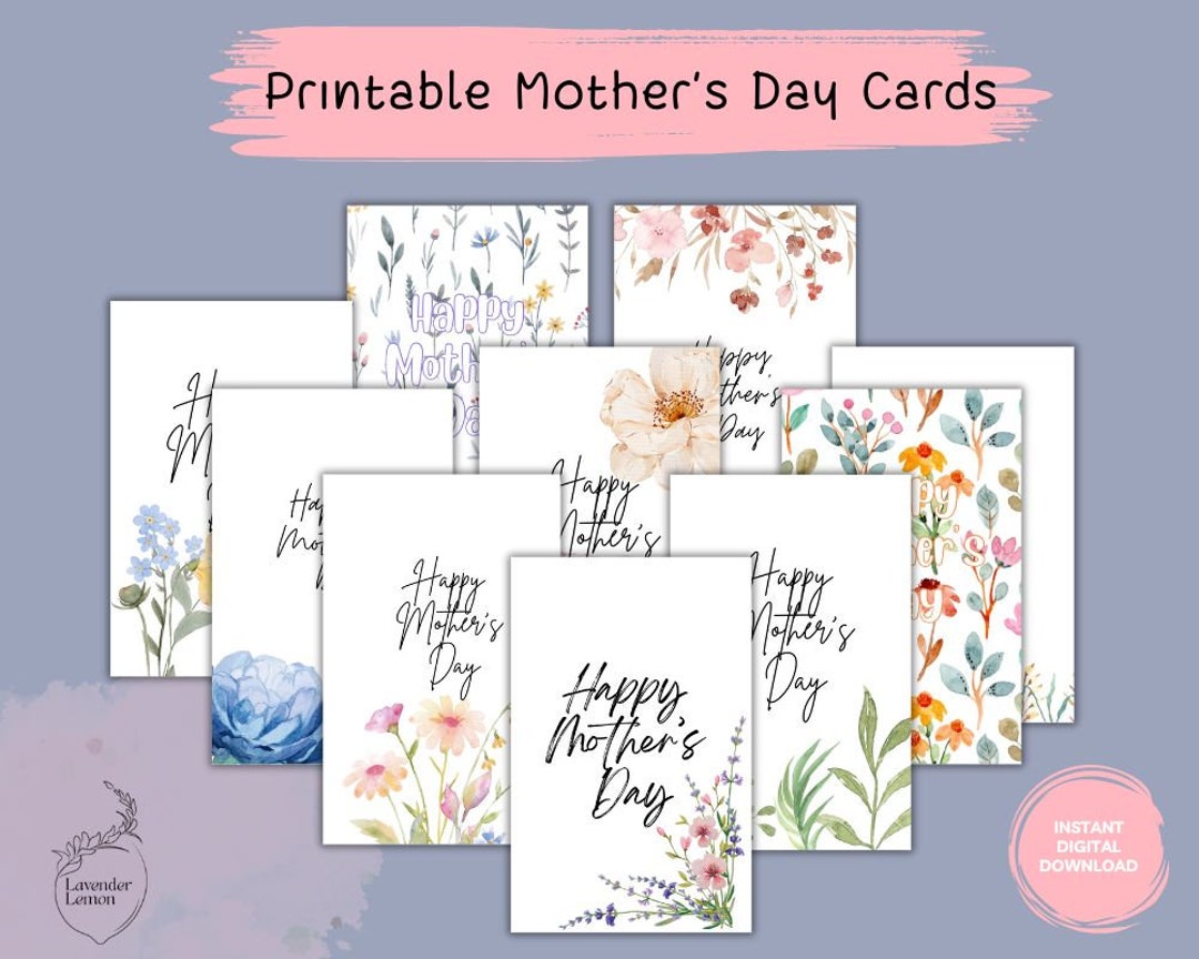 Watercolor Floral Mother's Day Cards Flower Greeting Cards Printable ...