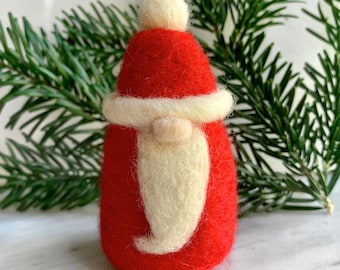 Made to Order - Handmade Needle Felted Wool Waldorf Style Santa Gnome Whimsical Holiday Christmas Figurine Decoration