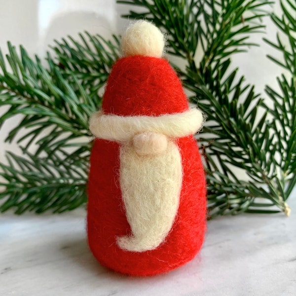 Made to Order - Handmade Needle Felted Wool Waldorf Style Santa Gnome Whimsical Holiday Christmas Figurine Decoration