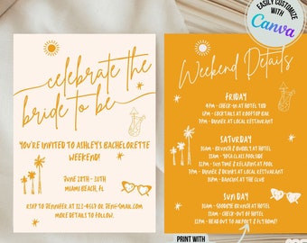 Bachelorette Party Invitation Template, Custom Bachelorette Invitation, Personalized Bachelorette Itinerary, Blue Miami Bachelorette Invite