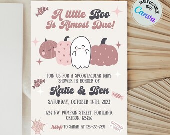 Pink Halloween Baby Shower Invite A Little Boo Is Almost Due Baby Shower Invitation Bundle Pink Halloween Baby Shower Invitation