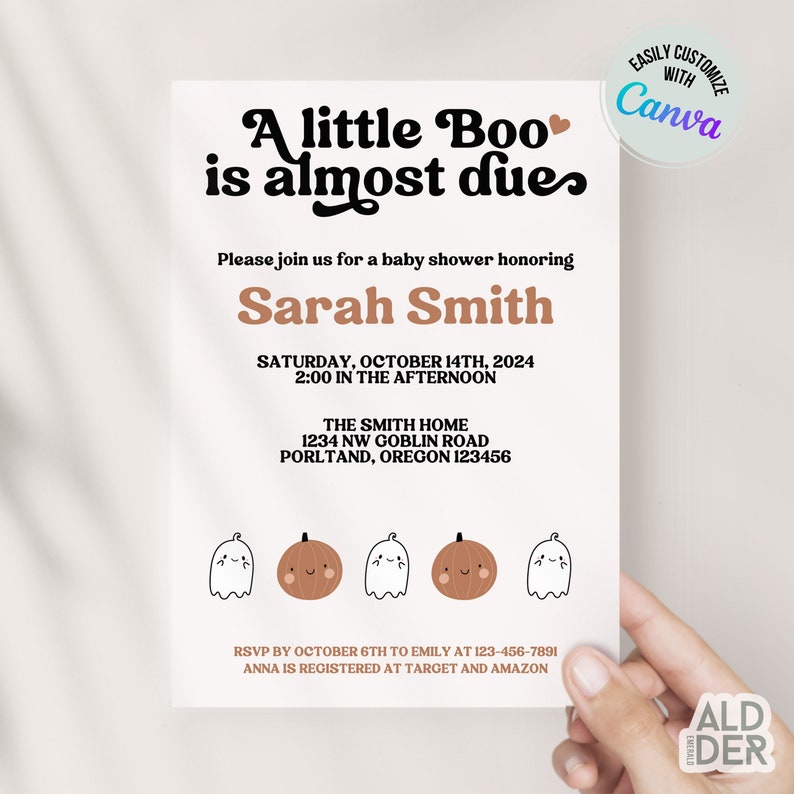 A Little Boo Is Almost Due, Halloween Baby Shower Invite, Baby Shower Invitation Bundle, Neutral Fall Halloween Baby Shower Invitation imagem 4