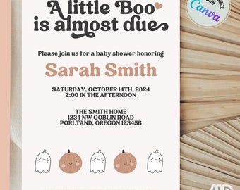 A Little Boo Is Almost Due, Halloween Baby Shower Invite, Baby Shower Invitation Bundle, Neutral Fall Halloween Baby Shower Invitation
