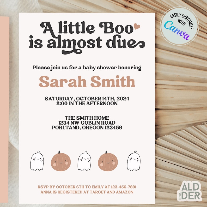 A Little Boo Is Almost Due, Halloween Baby Shower Invite, Baby Shower Invitation Bundle, Neutral Fall Halloween Baby Shower Invitation imagem 1