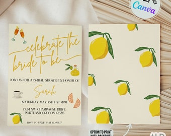 Bridal Party Invitation Template, Custom Lemon Bridal Invitation, Personalized Mediterranean Bridal Shower, Hand Drawn Bridal Shower Invite