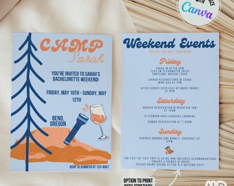 Camp Bachelorette Party Invitation Template, Camping Bachelorette Girls Weekend Invitation, Custom Bachelorette Itinerary, Lake Bachelorette