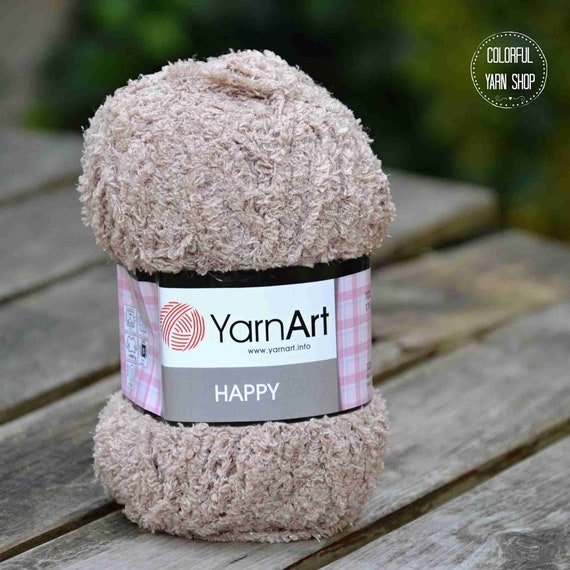 light blue 5 x 100g YarnArt Happy Chunky Fluffy Sparkly Teddy Knitting Yarn