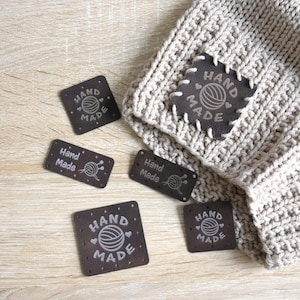 20 parches de piel sintética grabados con láser e incrustaciones metálicas para coser - MARRÓN