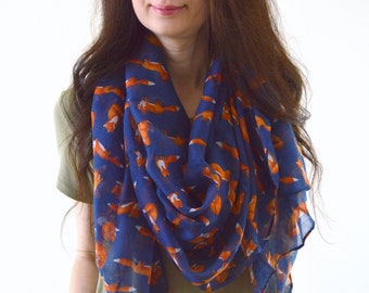 Fox Printed Scarf, Fox Scarf, Animal Scarf, Summer Scarf, Fashion Scarf, Woman Scarf, Gift