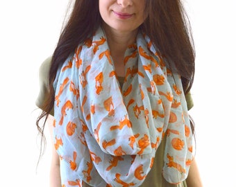 Fox Printed Scarf, Fox Scarf, Animal Scarf, Summer Scarf, Fashion Scarf, Woman Scarf, Gift