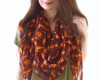 Fox Printed Scarf, Fox Scarf, Animal Scarf, Summer Scarf, Fashion Scarf, Woman Scarf, Gift