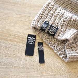 40 pcs | Laser Engraved Knitwear Sew-On Tags, Clothing Tags, Handmade Tags, Handmade Labels, Knitting Tags, Crochet Tags - METALIC INLAY