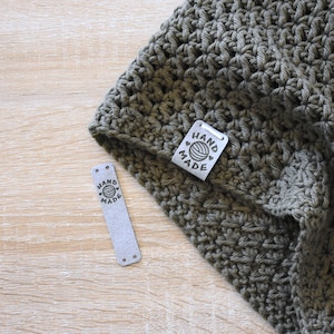 20 pcs | Laser Engraved Knitwear Sew-On Tags, Clothing Tags, Handmade Tags, Handmade Labels, Knitting Tags, Crochet Tags - GRAY