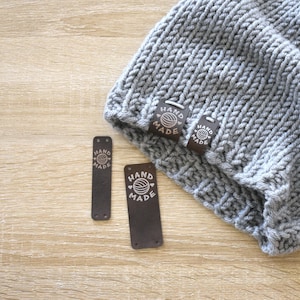 40 pcs | Laser Engraved Knitwear Sew-On Tags, Clothing Tags, Handmade Tags, Handmade Labels, Knitting Tags, Crochet Tags - METALIC INLAY