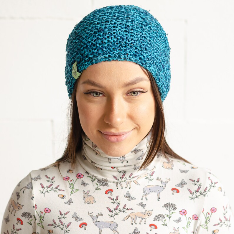 Hemp hat Blue hipster beanie Gypsy hat Chunky knit beanie | Etsy
