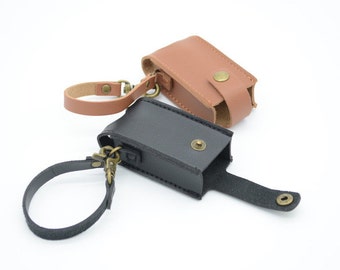 Leather Holder with Strap/Loop for spray bottle with 1oz. empty bottle, brass metal hardware