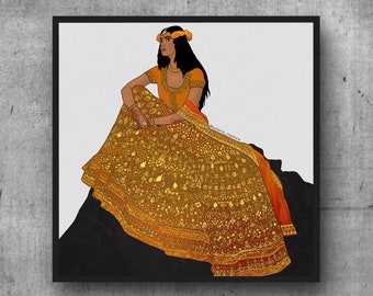 Daydreaming dikhri print // brown girl // maharani // desi girl // desi art // lengha // wall art // sunset // flower crown