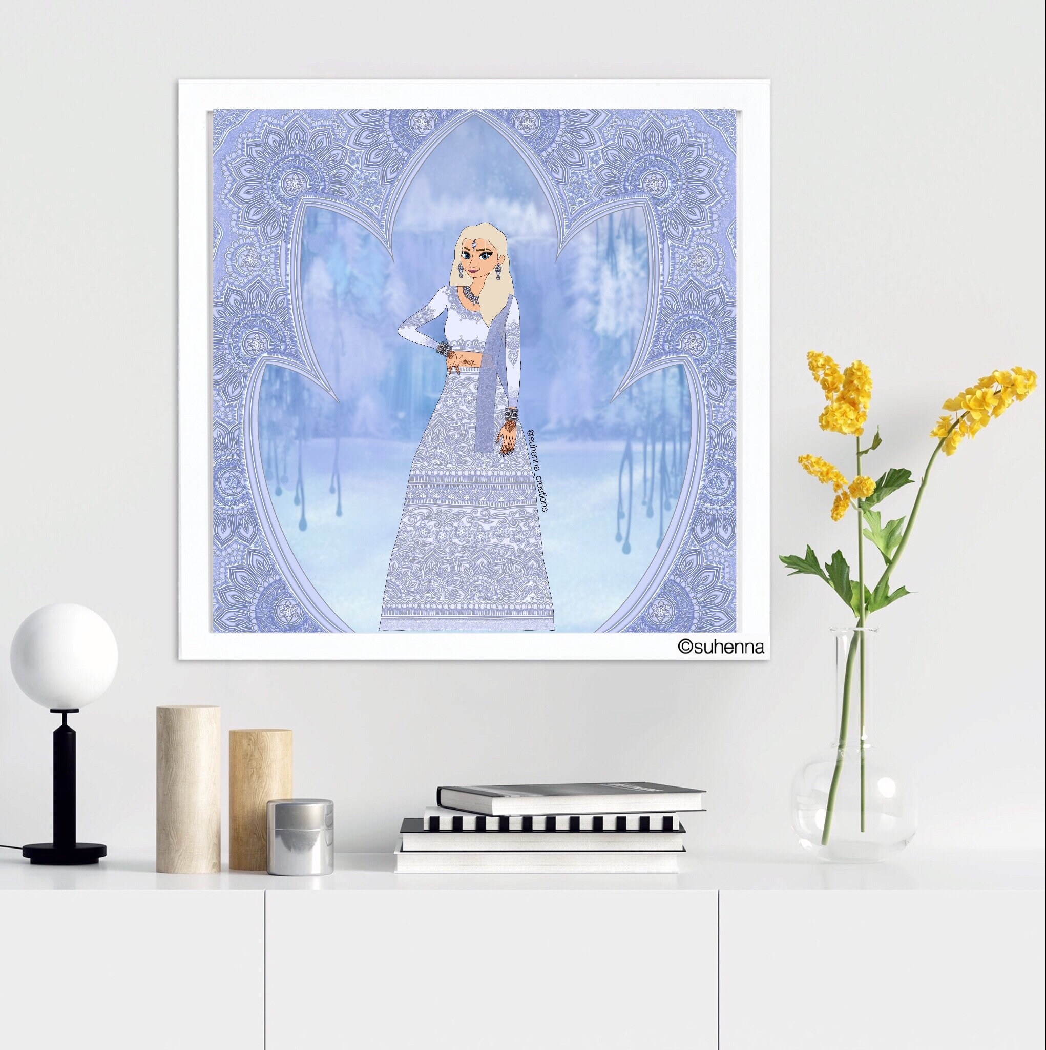 Elsa Maharani Print Desi Art Disney Princess Lengha Etsy