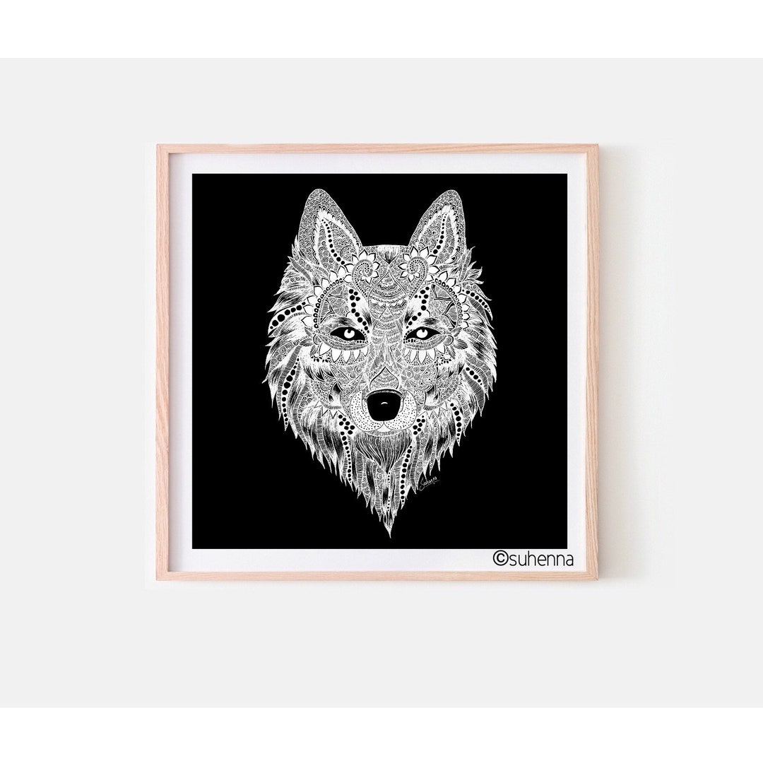Wolf Print // Hand Drawn // Desi Art // Henna // Henna Wolf // - Etsy