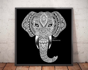 elephant henna print // elephant drawing // home decor