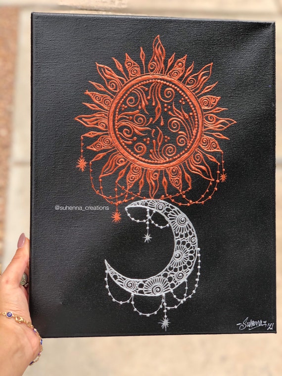 Sun and Moon Henna Canvas Home Decor, Office Decor, Gift, Custom // Wall  Art // Home Decor // Floral // Day and Night // Astrology - Etsy Australia