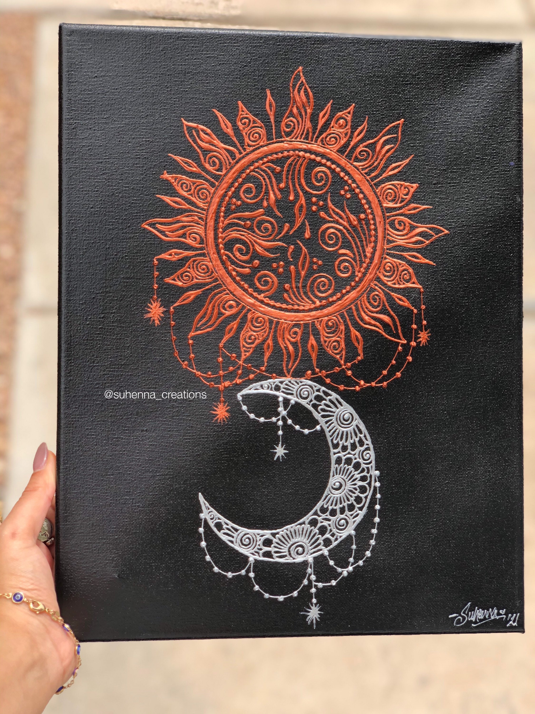 Sun and Moon Henna Canvas Home Decor, Office Decor, Gift, Custom // Wall  Art // Home Decor // Floral // Day and Night // Astrology - Etsy