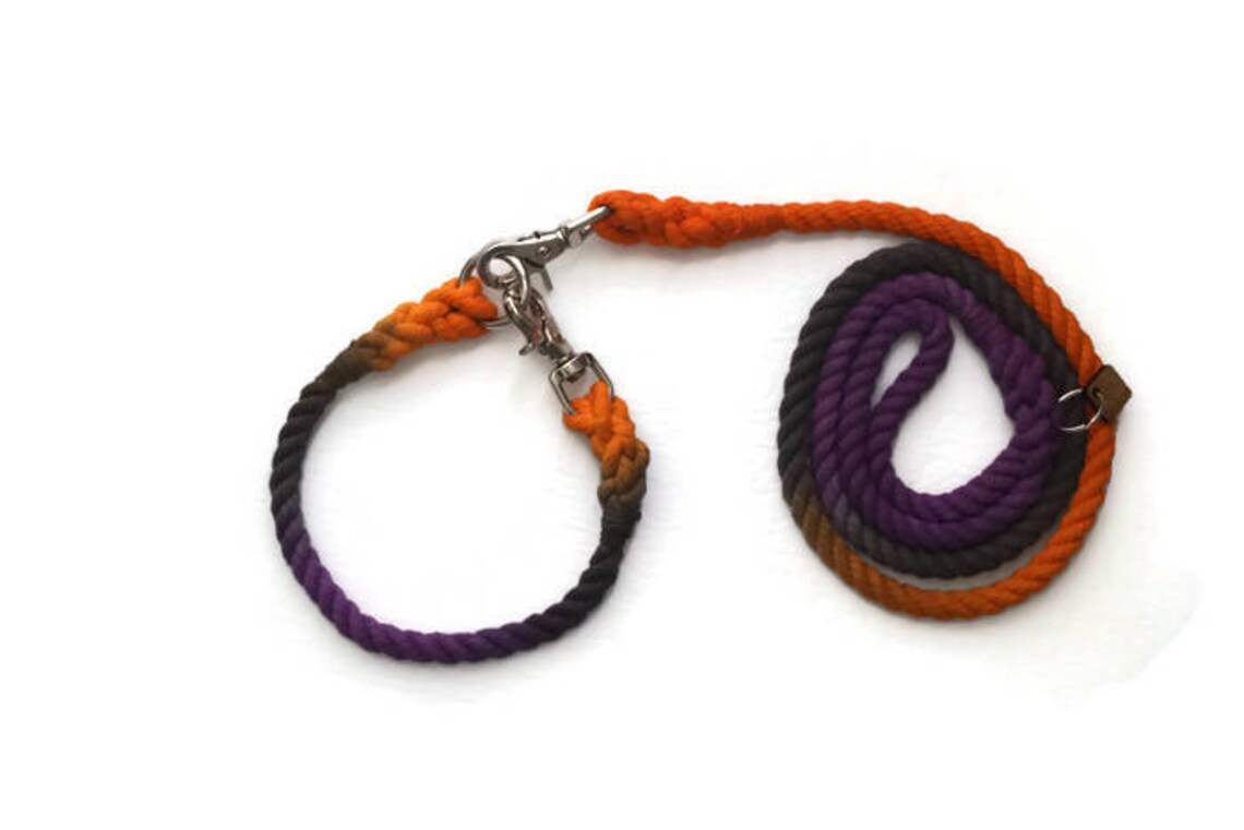 Black Orange and Purple Rope Dog Leash and Collar Set Etsy